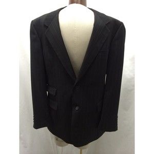 Yves Saint Laurent Men's Blazer 100% Worsted Wool Black Pinstripe US Size 42L